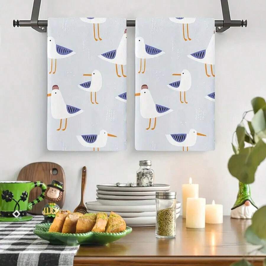 Kitchen Baking Set - 2pcs Set Seagull Printed Kitchen Towels,