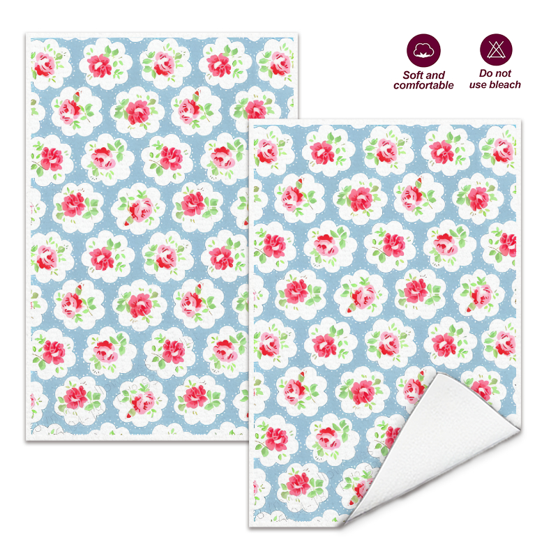 Kitchen Baking Background - 2Pcs, Blue Background with Pink Flowers