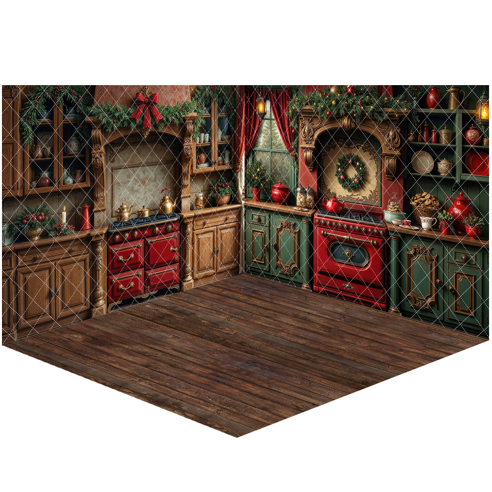 Kitchen Baking Background - Nostalgic Christmas Kitchen Backdrop Kids Baby