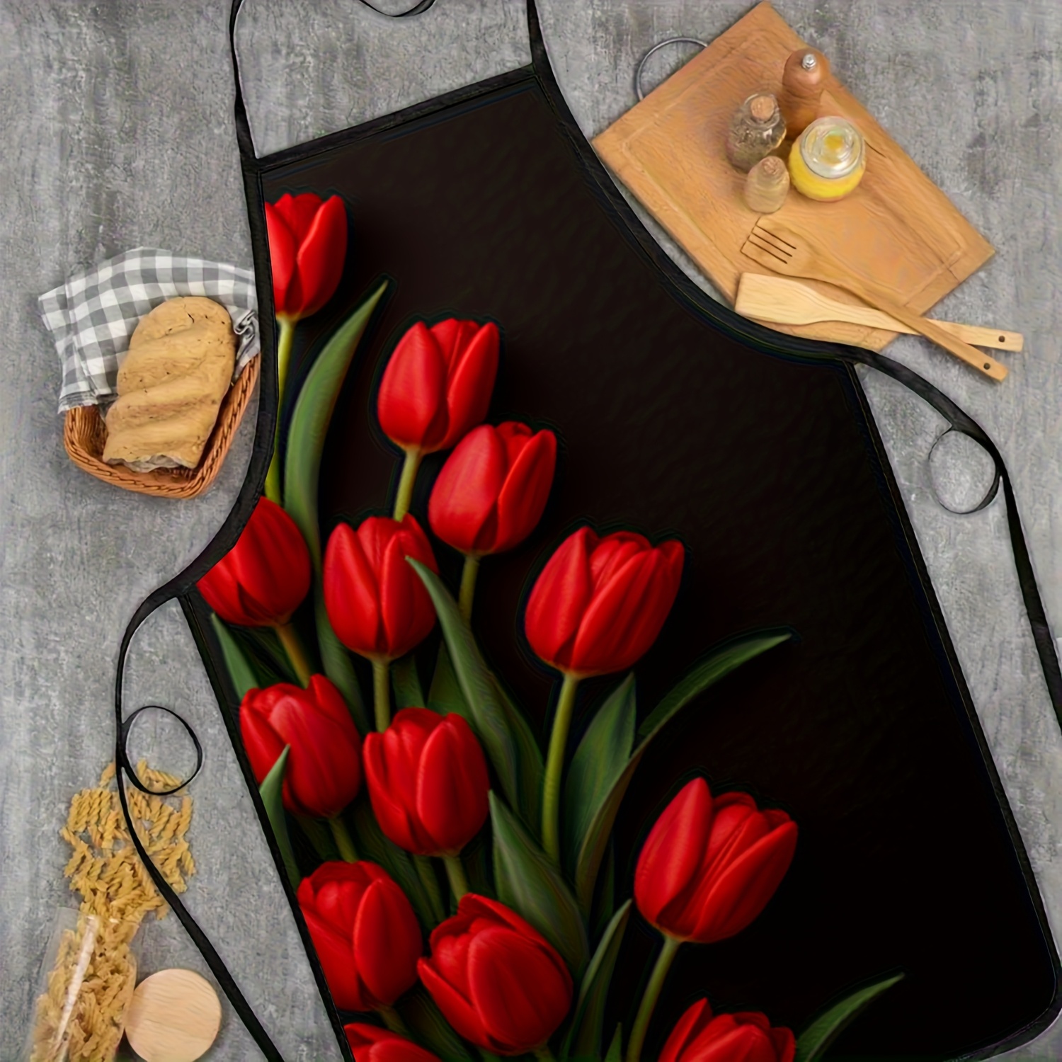 1pc Red Tulip Flower Apron Bla – Kitchen Baking Background Bewertung und Preis