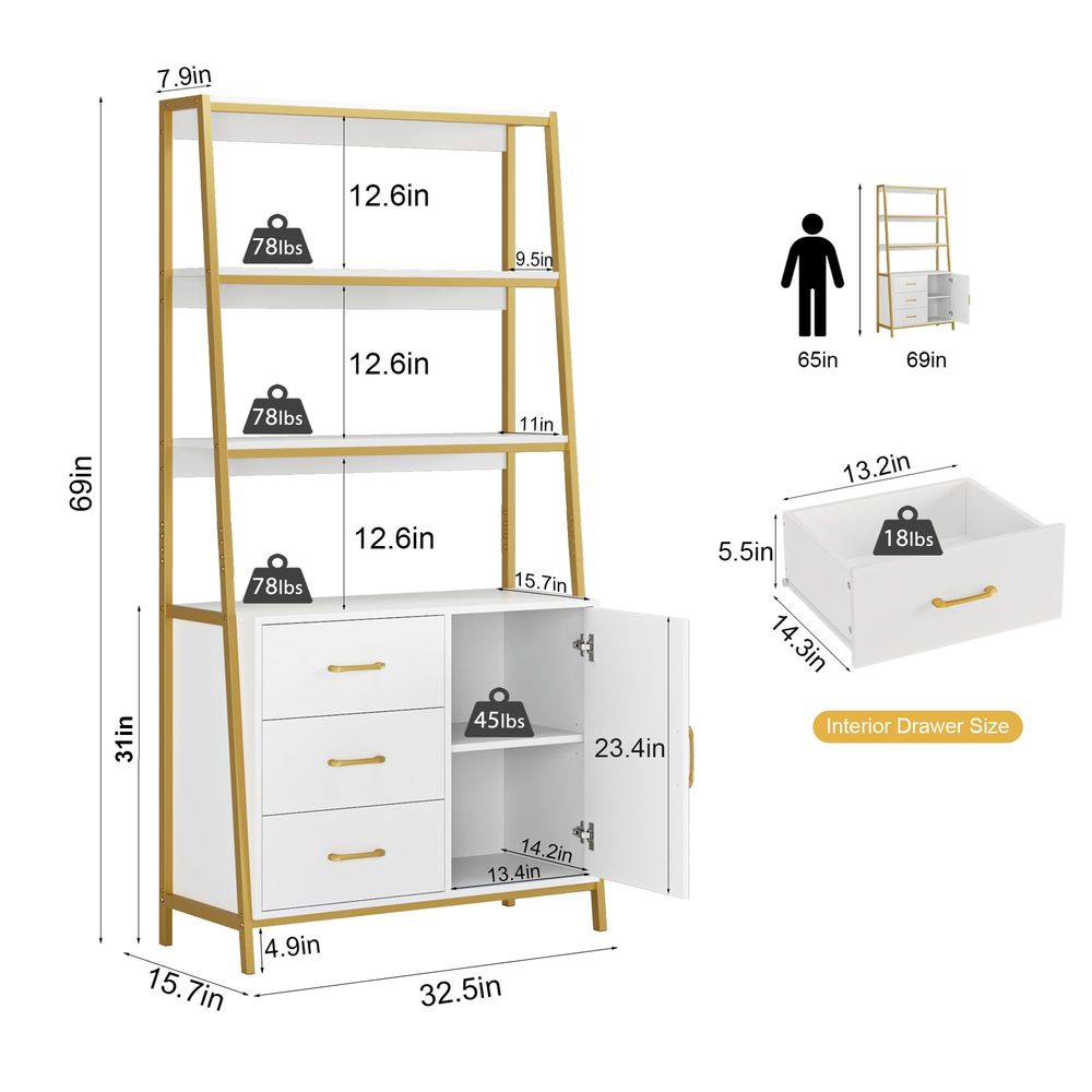 69 Tall Bookshelf, White Gold  – Kitchen Baking Drawer Bewertung und Preis